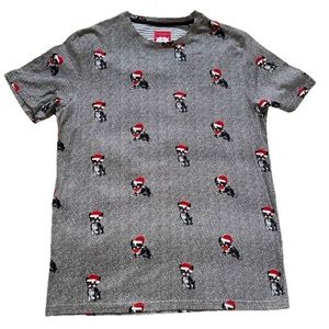 NWT MENS DENIM & FLOWER PUG SANTA HAT CHRISTMAS SHIRT MEDIUM